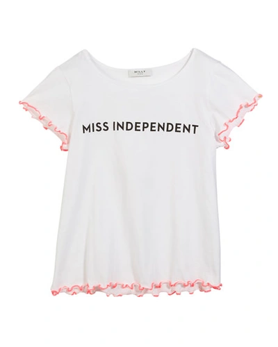 Milly Minis Miss Independent Graphic Tee W/ Ruffle Tipping In Multi