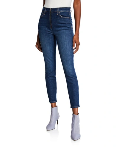 Alice And Olivia Good High-rise Ankle Skinny Jeans With Exposed Zip Fly In Blue