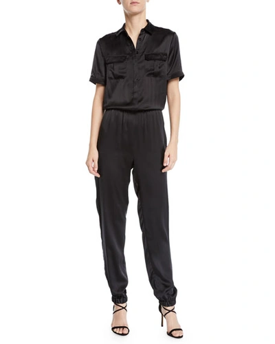 Cami Nyc The Maddi Silk Charmeuse Button-down Jumpsuit In Black