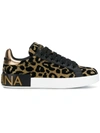 Dolce & Gabbana Logo-embellished Flocked Textured-lamé And Leather Sneakers In Brown