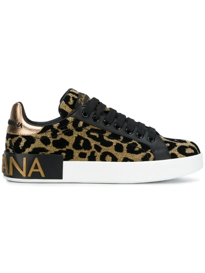 Dolce & Gabbana Logo-embellished Flocked Textured-lamé And Leather Trainers In Brown