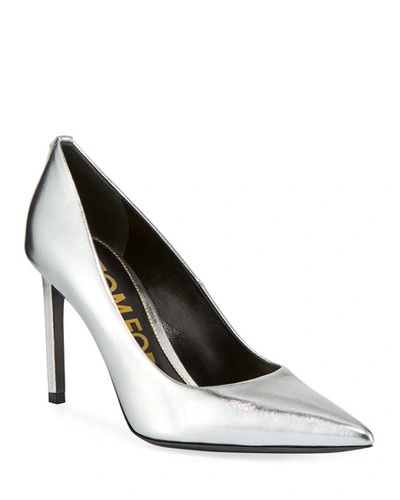 Tom Ford 85mm Metallic Leather Point-toe Pumps In Silver