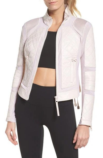 Blanc Noir Quilted Leather & Mesh Moto Jacket In Pale Pink