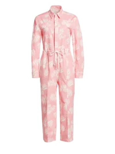 Cinq À Sept Jubilee Leaf-print Wide-leg Cropped Jumpsuit In Sakura Pink