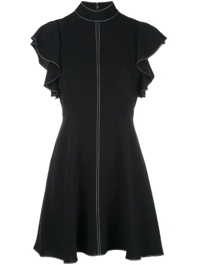 Cinq À Sept Reiko Flutter-sleeve Contrast Stitch Dress In Black Ivory