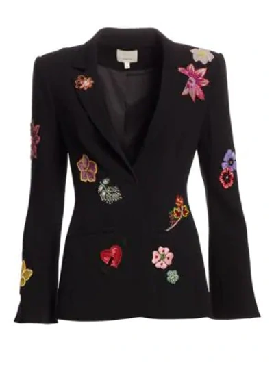 Cinq À Sept Rumi Botanical Embroidered Blazer In Black Multi