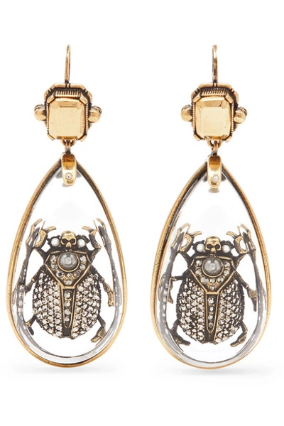 Alexander Mcqueen Scarab Crystal-embellished Drop Earrings In 8490 - 0448+mix