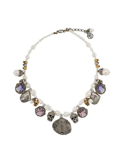 Alexander Mcqueen Shell Beaded Choker Necklace In Multicolor