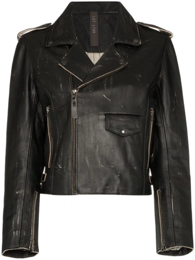 Lot Lthr Zip Front Cropped Leather Biker Jacket In Black