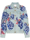 Ashish Flower Embroidered Cotton Denim Jacket - Blue