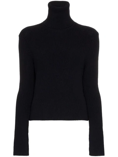 A_plan_application Turtle Neck Ribbed Wool Jumper In Blue