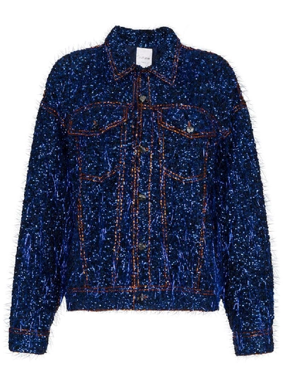 Ashish Tinsel Embellished Denim Jacket - Blue