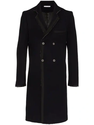 Lot78 Double Breasted Wool Blend Overcoat - Black