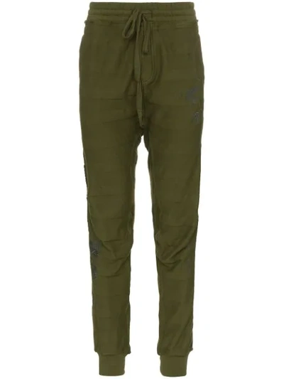 Haider Ackermann Floral Embroidered Striped Cotton Track Pants In Green
