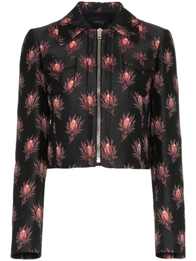 Giambattista Valli Floral Print Cropped Jacket In Black
