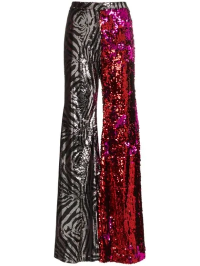 Halpern Zebra Print And Sequin Embellished Flared Trousers In Red