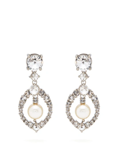 Miu Miu Crystal And Pearl Drop Earrings In Metallic