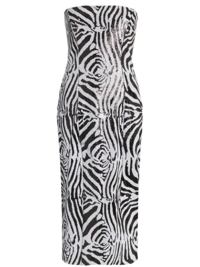 Halpern Zebra Print Sequin Embellished Midi Dress In Black