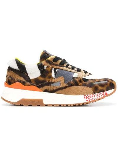 Versace Leopard Print Sneakers In Brown