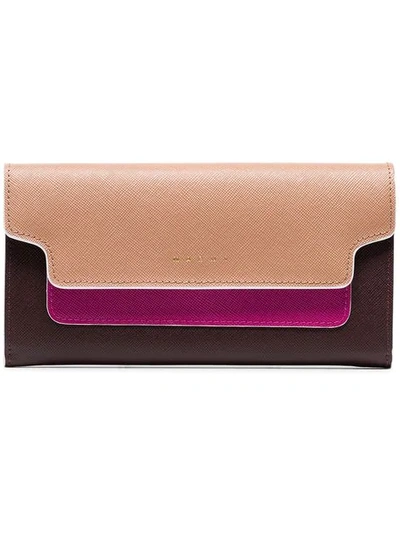 Marni Pink, Fuchsia And Burgundy Trunk Folder Wallet In Brown