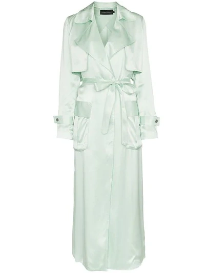 Michael Lo Sordo Belted Silk Trench Coat In Green