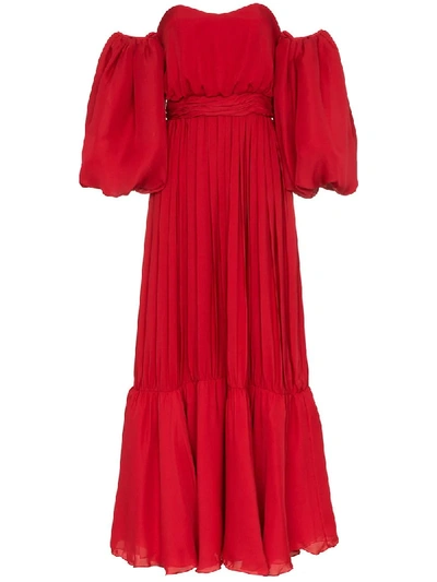 Johanna Ortiz Senora Maria Rosa Balloon-sleeve Maxi Dress In Red