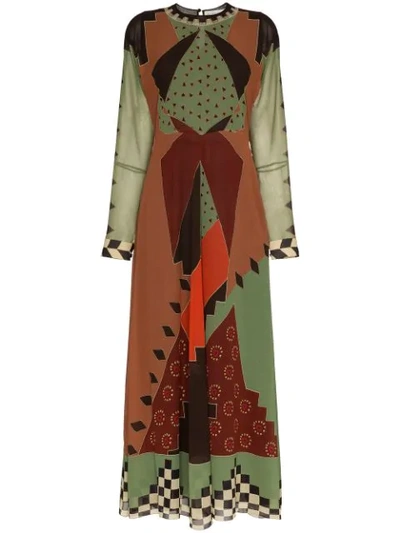 Etro Printed Flared Silk Dress In Brown
