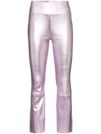 Sprwmn Metallic Flared Leather Leggings - Pink