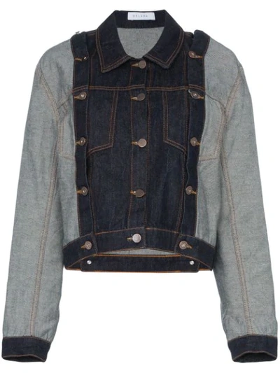 Delada Detachable Sleeve Cropped Denim Jacket In Blue