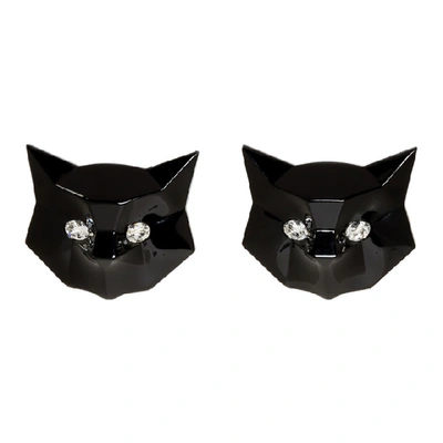 Miu Miu - Cat Crystal Embellished Earrings - Womens - Black