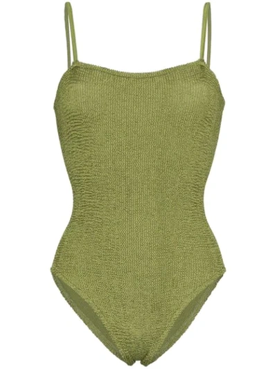 Hunza G Maria Strappy Ribbed One Piece Swimsuit In Green