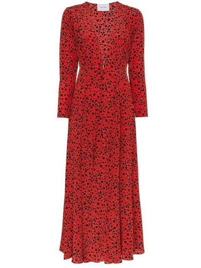 We Are Leone Cheetah-print Silk Crepe De Chine Maxi Jacket In Red