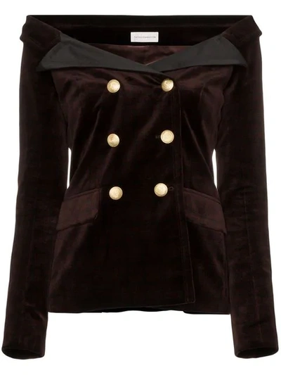 Faith Connexion Velvet Double Breasted Jacket In Brown