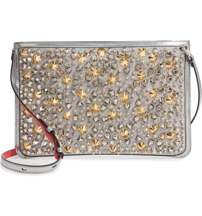 Christian Louboutin Loubiclutch Studded Glitter Crossbody Clutch - Metallic In Silver Multi