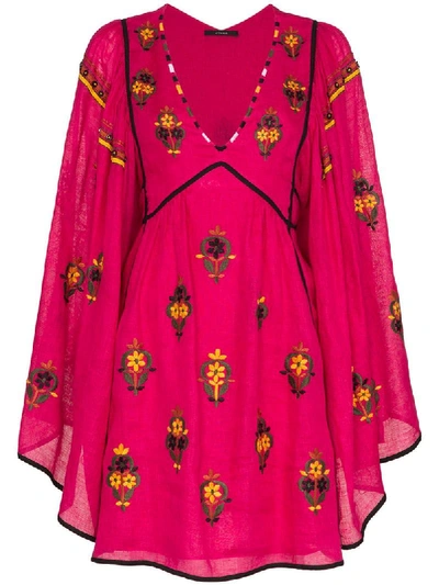 Vita Kin Jasmine V-neck Floral Embroidered Linen Dress In Pink