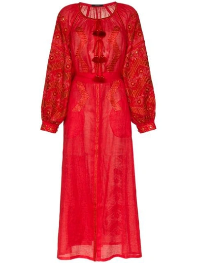 Vita Kin Mina Drop Waist Linen Dress In Red