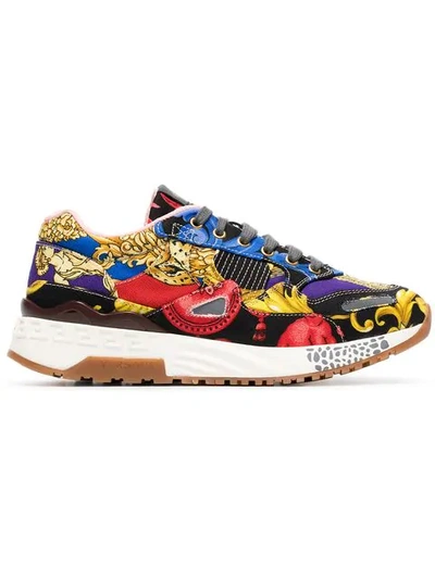 Versace Achilles Barocco And Signature Pillow Talk-print Canvas Trainers In Blue