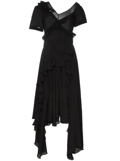 Preen By Thornton Bregazzi Wendie Ruffle Detail Dress In Black