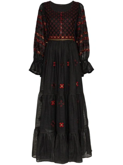 Vita Kin Jodhpur Embroidered Linen Maxi Dress In Black