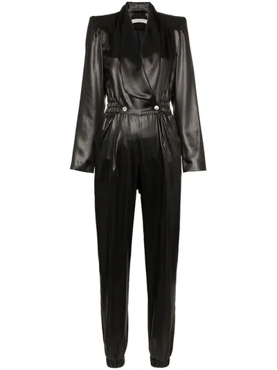 Philosophy Di Lorenzo Serafini V-neck Buttoned Faux Leather Jumpsuit - Black