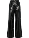 Charm's High Waisted Straight Leg Leather Trousers In Black