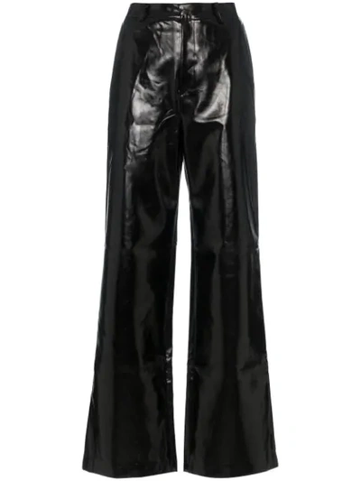 Charm's High Waisted Straight Leg Leather Trousers In Black