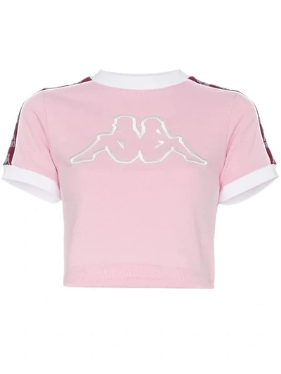 Charm's X Kappa Logo Embroidered Cropped Cotton Blend T Shirt In Pink