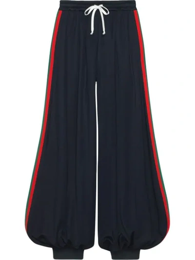 Gucci Technical Jersey Pants With Web In Blue