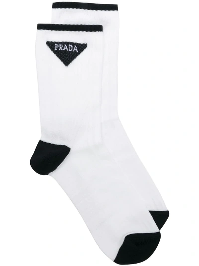 Prada Basic Logo Socks In Blue
