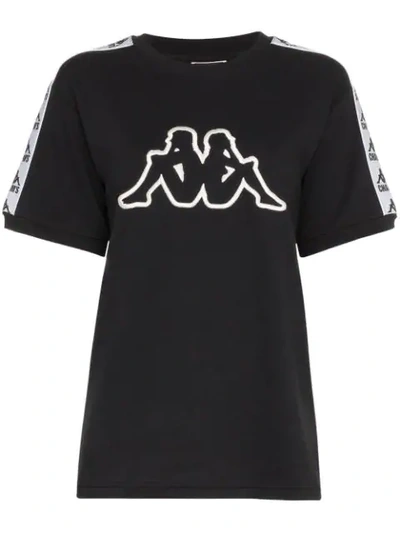 Charm's X Kappa Black Logo Embroidered Cotton Blend Top In Black White