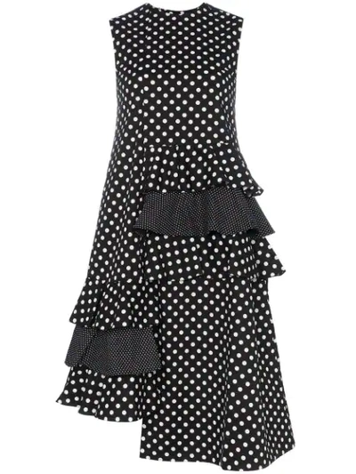 Paskal Polka Dot Ruffle Detail Cotton Dress In Black
