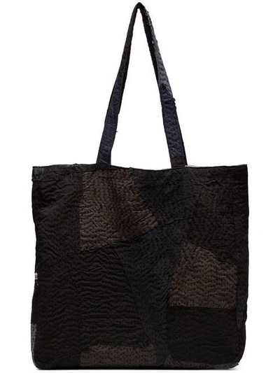 By Walid Black And Grey Patch Detail Tote Bag In Black/blue/grey