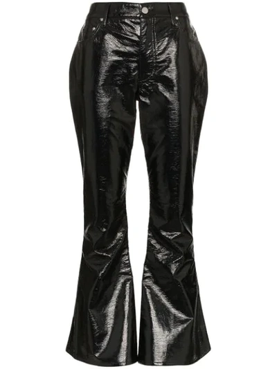 Beaufille Veritas Cropped Vinyl Flared Trousers In Black