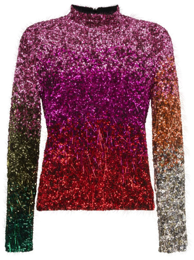 Ashish Tinsel Sequin-embellished Silk Top In Pink/purple